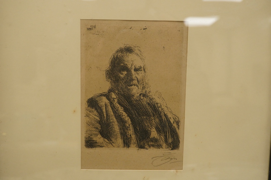 Anders Zorn (Swedish, 1860-1920), etching, ‘Old Soldier’, signed in pencil, 16 x 11cm. Condition - fair